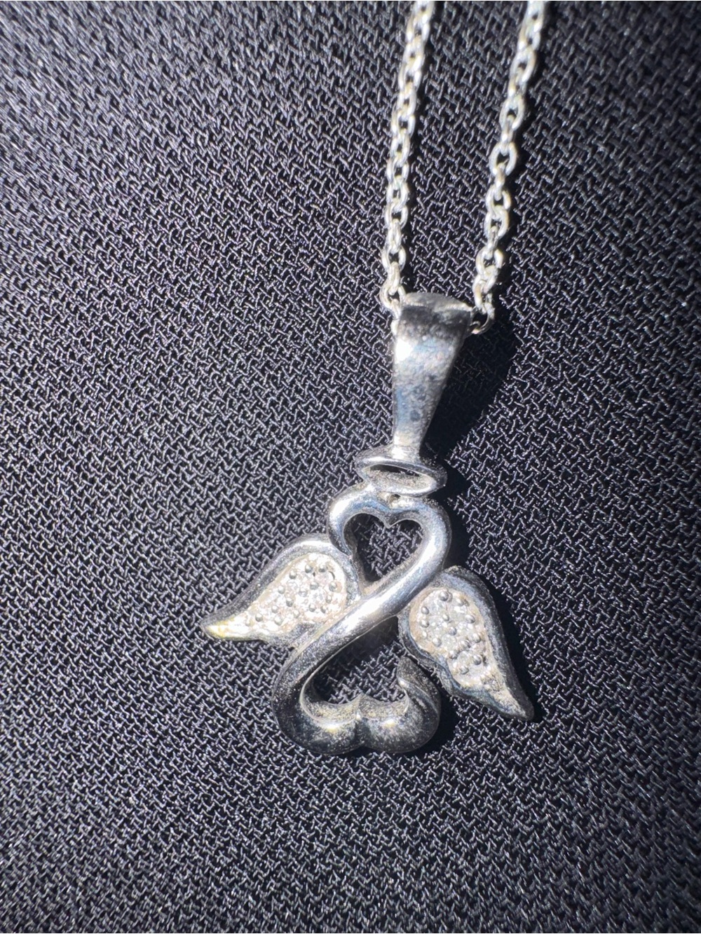 Sterling Silver Diamond Angel Necklace - Picture 2 of 8